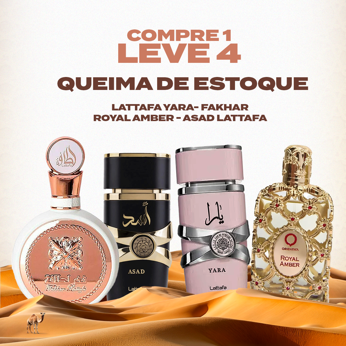 Promoção Pague 1 Leve 4 - Lattafa Yara, Fakhar e Royal Amber e Asad Lattafa - 100ml cada - QUEIMA DE ESTOQUE!