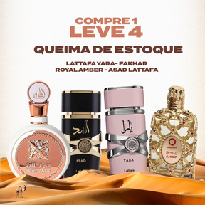 Promoção Pague 1 Leve 4 - Lattafa Yara, Fakhar e Royal Amber e Asad Lattafa - 100ml cada - QUEIMA DE ESTOQUE!